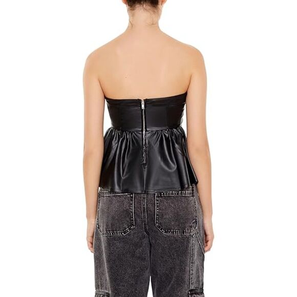 Forever 21 Womens Faux Leather Peplum Tube Top, SIZE XS, 14K-160T006 - Picture 2 of 2